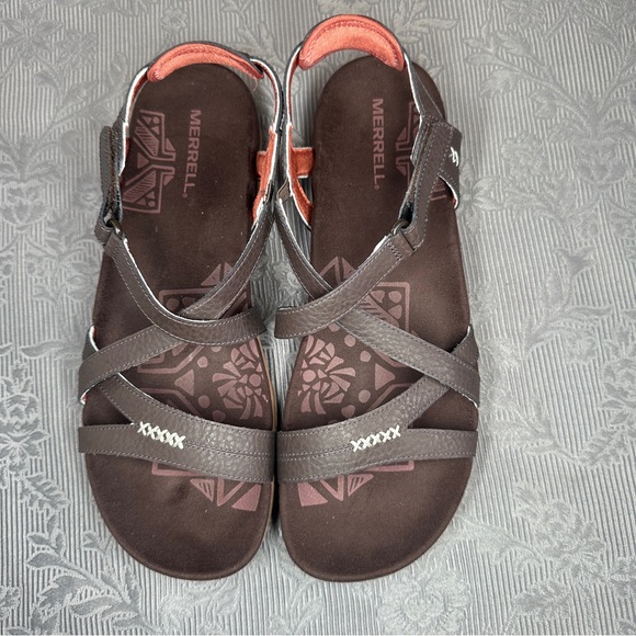 Merrell Sandspur J001230 Espresso/Red Leather Strappy Active Sandal EU42 US 11 - Picture 6 of 13